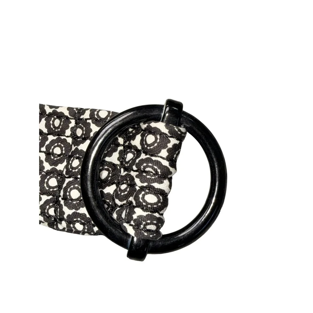 J.Crew Black White Floral Silk D-Ring Belt Medallion Print SP 08 M/L